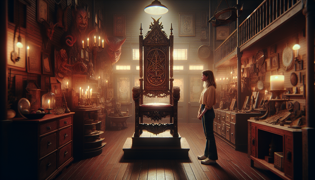 Elena discovering the Devil’s Chair in a quaint antique shop.