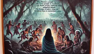 Una mujer Ache de profundo pesar se comunica con Elisa en una visión, donde el pasado y el presente se entrelazan mientras los susurros de la historia llenan el aire de la jungla.