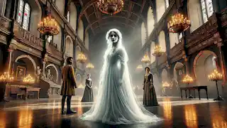Die gespenstische Gestalt von Lady Isabella erscheint im großen Saal des Dublin Castle.