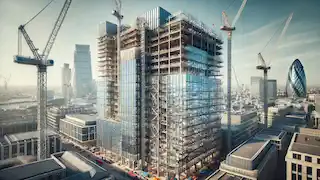 Un gratte-ciel moderne en construction à Londres.