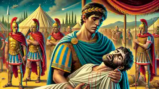 Aquiles llora la muerte de Patroclo en el campamento griego.