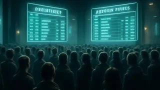 Una sala de registro abarrotada con pantallas digitales que muestran los nombres de las personas que esperan su salida programada.