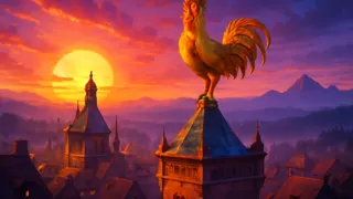 El gallo dorado se posaba en la cima de una aguja dorada del palacio, observando el reino ruso desde lo alto.