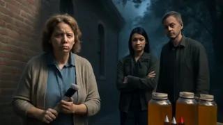 Vivian y Gordon enfrentan a Betsy Wilkes detrás del ayuntamiento, con las pruebas de pinturas y miel a sus pies.