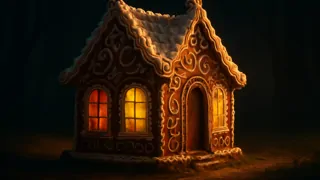Una casita de jengibre decorada con dulces y glaseado se encuentra de manera acogedora en una zona sombría del bosque.