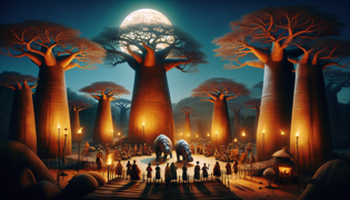 Los aldeanos se reunían bajo los árboles de baobab al anochecer mientras los hipopótamos emergían del río para hablar.