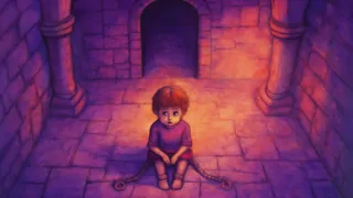 Niño pálido en una habitación oscura y húmeda bajo el palacio de Omelas.