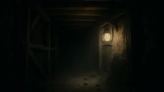 Espacio oscuro y húmedo debajo de los viejos pisos, cubierto con tablas mohosas y sombras que se deslizan.