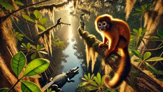 El mono se encontraba sentado en lo alto de un árbol, reflexionando sobre un ingenioso truco para escapar de la emboscada mortal del cocodrilo.