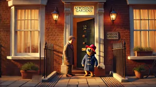 El osito Paddington explorando la casa de la familia Brown en el número 32 de Windsor Gardens.