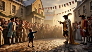 Un niño curioso que señala y declara la desnudez del emperador ante la multitud congregada.