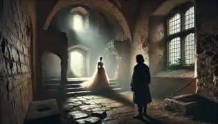 Lukas se queda maravillado dentro de las ruinas del Castillo de Aggstein cuando la figura fantasmal de Elisabeth von Hohenburg aparece ante él.