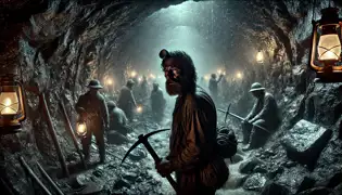 Los mineros trabajan en los oscuros túneles de la mina de Potosí, mientras Mateo se detiene, sintiendo algo inusual en las sombras.