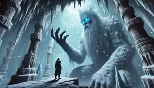 Dentro de la Fortaleza Helada, Elías se enfrenta a Jörmundr, un gigantesco Gigante de Hielo hecho de hielo y piedra, cuyos ojos resplandecen con una sabiduría ancestral.