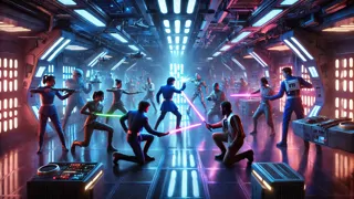 Diversos combatientes rebeldes entrenándose a bordo de la nave espacial Phoenix