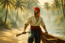 Las altas palmeras susurran mientras Sinbad llega a una isla cubierta de niebla.