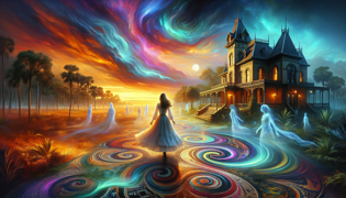 Elena traversing the surreal liminal space between worlds.