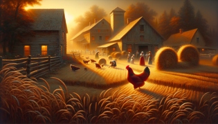 Red hen tenderly placing seeds in freshly tilled soil