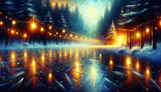 Festival de invierno en el lago Saimaa con linternas brillantes y esculturas de hielo.