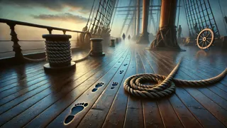 Tiny footprints and rope coils hint at the Klabautermann's presence aboard ship.