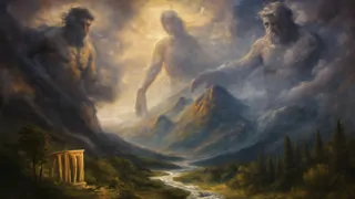 El nacimiento del mundo a partir del caos con elementos que giran y dioses que emergen