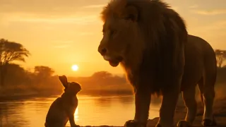 El conejo hablando con el león al amanecer
