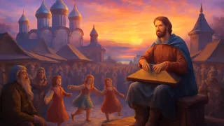 Sadko regresa a Novgorod y toca para el público del festival al atardecer.