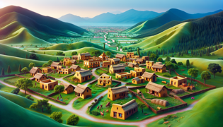 El pueblo de San Martín, con sus suaves colinas, densos bosques y tradicionales casas de campo.