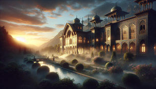 A gentle dawn breaks over a Persian palace, symbolizing renewal and heartfelt redemption.
