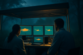 Captures de la caméra thermique montrant une source de chaleur elliptique non identifiée dans un ciel nocturne.