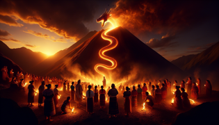 Sacerdote maya realizando una ceremonia para apaciguar a la Serpiente de Fuego