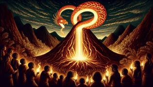 Serpiente de fuego emergiendo del volcán