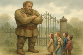 El gigante impide que los niños entren en su selvático jardín.