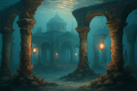 Las ruinas de una ciudad hundida iluminadas por el resplandor de mil lámparas