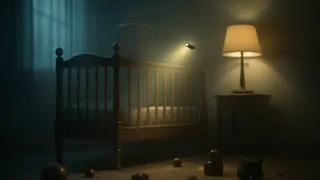 Una pequeña mosca flotando sobre la habitación de un niño al atardecer.