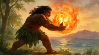 Maui luchando contra el sol mientras arde bajo el cielo nocturno