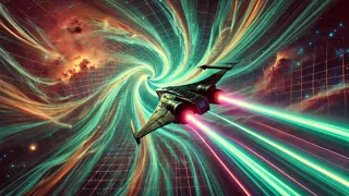 Nave rebelde que viaja entre sistemas planetarios dejando estelas de energía