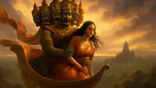 Tosakan abducts Sita in a flying chariot above lush Thai forests.