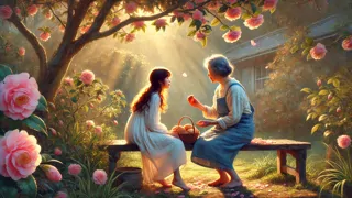 El jardinero y Lily comparten pan de masa espesa hecho en casa debajo de un floreciente camelia.