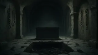 Una cámara subterránea con un altar de piedra junto a un pozo hondo lleno de ratas de ojos brillantes.