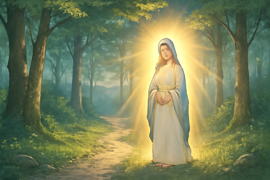 La Virgen María apareciendo en un claro del bosque