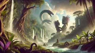 Los dioses mayas crean y destruyen hombres de barro y madera en un exuberante paisaje primordial.