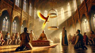 Don Juan kehrt zum Palast von Berbanya zurück, wo der Adarna-Vogel freudig singt, während der König erwacht und zwei schuldbewusste Brüder zusehen.