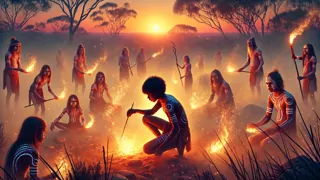 Un niño aborigen aprende el arte sagrado de los palos de fuego de la mística Gente del Fuego