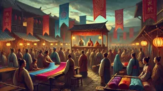 Judge Bao investigates the crimson silk theft in Kaifeng’s bustling market