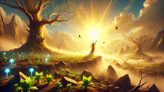 Brotan verdes retoños de las cenizas cuando Baldr regresa al amanecer tras el Ragnarök.