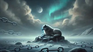 Fenrir encadenado con Gleipnir en la isla de Lyngvi, bajo la sombra amenazante del Ragnarok