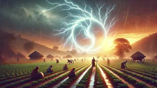 A luminous orb of thunder hurtling toward a distant horizon beneath stormy skies