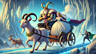 Thor disfrazado de Freya y Loki como su doncella cabalgando hacia Jotunheim.