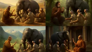 Ilustraciones de la parábola de los ciegos contada en diferentes partes del mundo, con distintos animales y escenarios